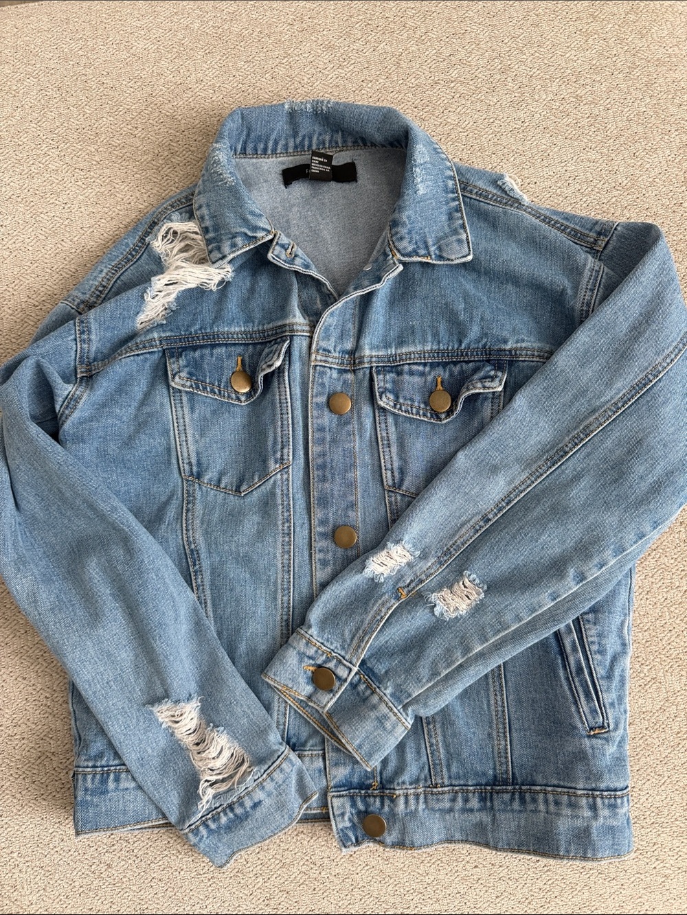 Forever 21 Light Blue Distressed Denim Jacket